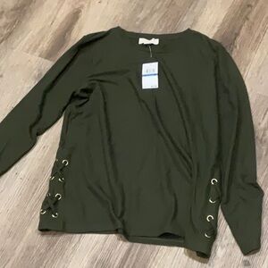 Olive Green Lace-Up Women's Top